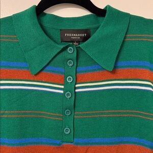 Green Striped Polo Sweater women EUC size L